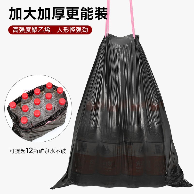 100 Large Roll Drawstring Black Household Garbage Bags Thickeneded Satchel Closing Large Plastic Bags Office Supplies - Image 5